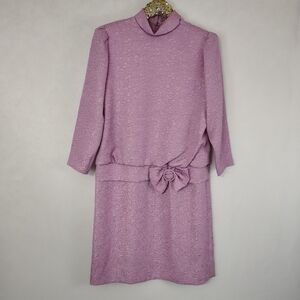 Vintage 70s Henry Lee Womens Purple Plus Size Midi Dress Coquette Romantic Sz 12